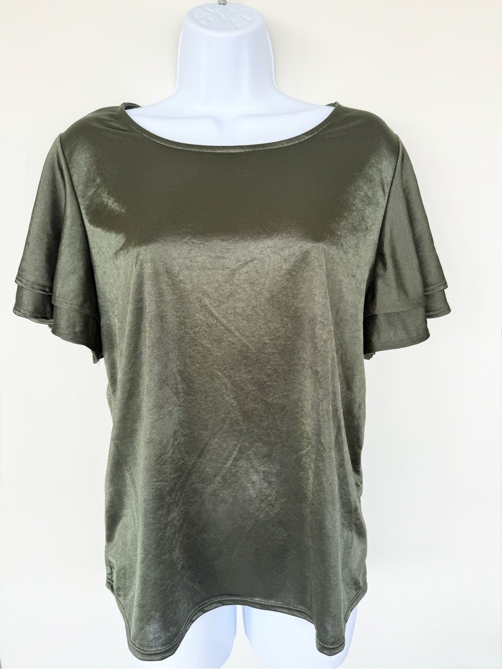 Green Envelope Olive Green Ruffle Sleeve Top